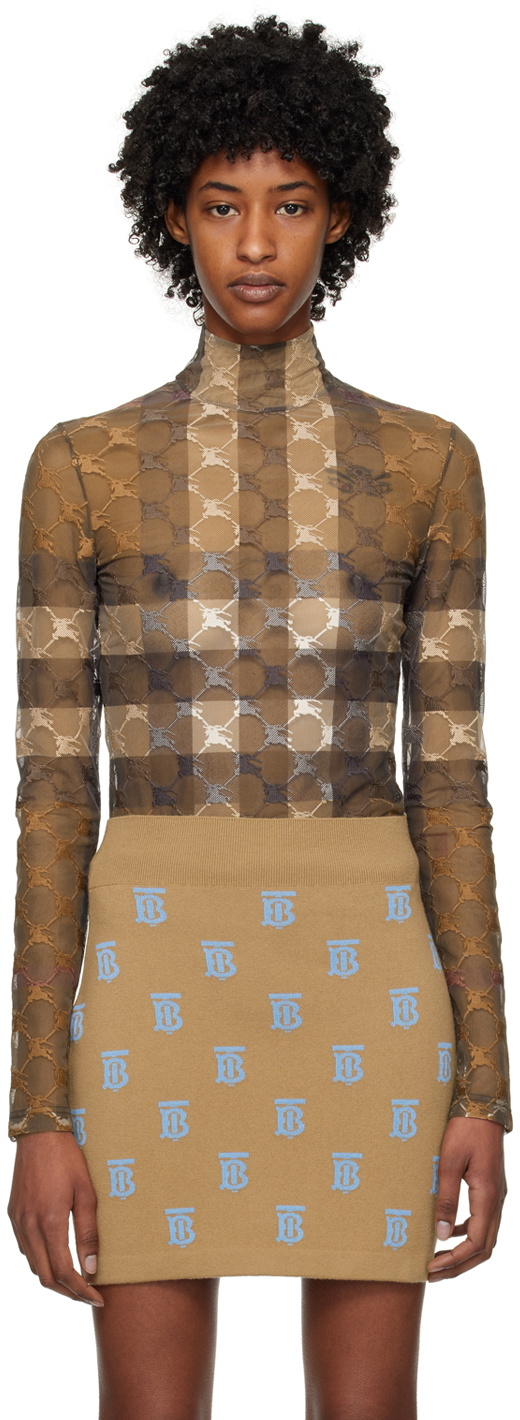 Burberry Brown EKD Check Bodysuit Burberry