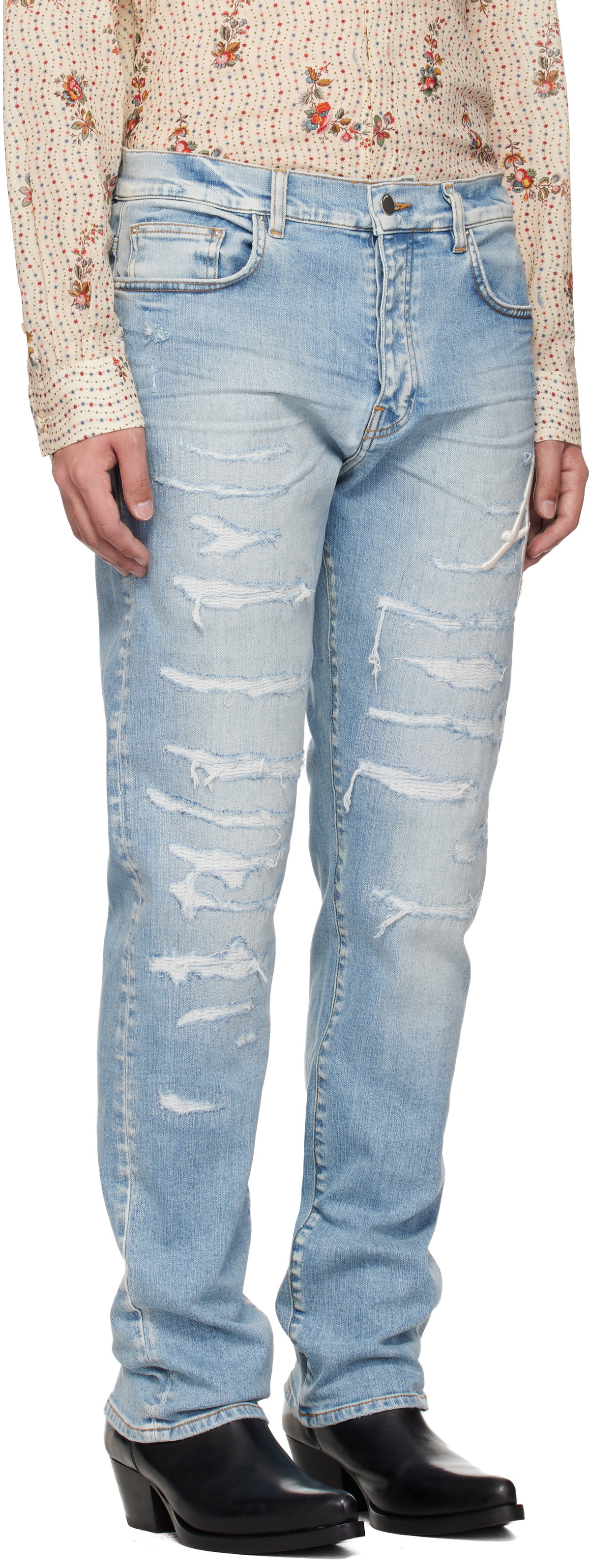 AMIRI Blue 'AMIRI' Repaired Slim Jeans