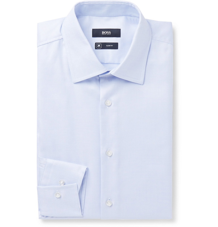 Photo: Hugo Boss - Sky-Blue Jango Slim-Fit Cotton-Jacquard Shirt - Blue