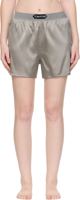 Photo: TOM FORD Gray Stretch Silk Satin Boxer Shorts