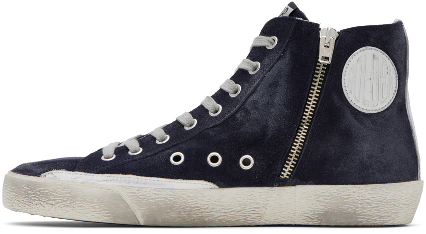 【GOLDEN 】FRANCY NAVY Golden Goose Francy Distressed Suede High-top Sneakers In
