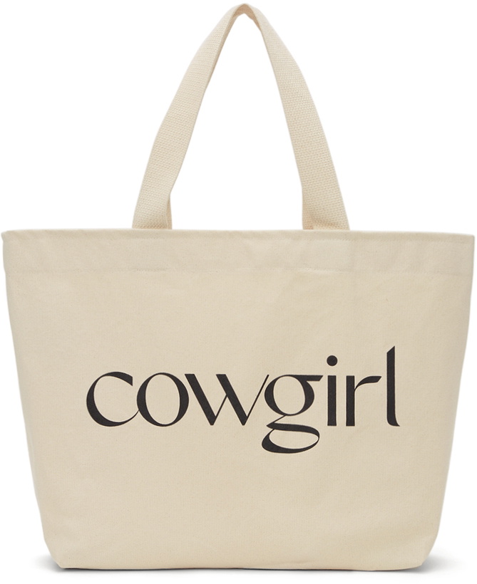 Photo: Cowgirl Blue Co SSENSE Exclusive Off-White & Black Canvas Logo Tote