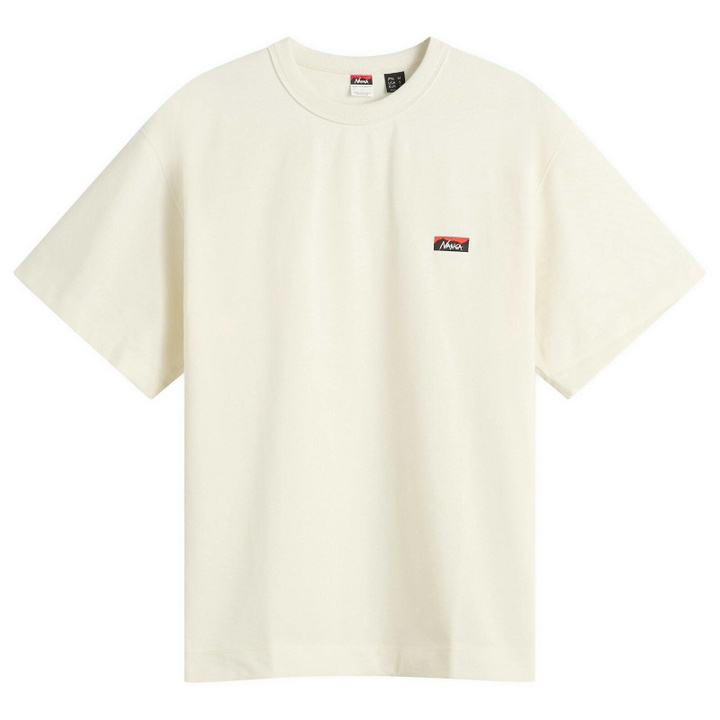 Photo: NANGA Men's Eco Hybrid Box Logo Embroidery T-Shirt in White