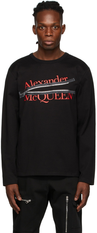 Photo: Alexander McQueen Black Zip Logo T-Shirt