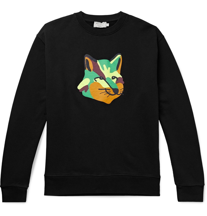 Photo: Maison Kitsuné - Printed Loopback Cotton-Jersey Sweatshirt - Black