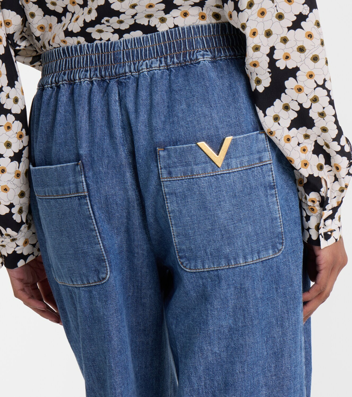 Valentino Cotton chambray wide-leg pants