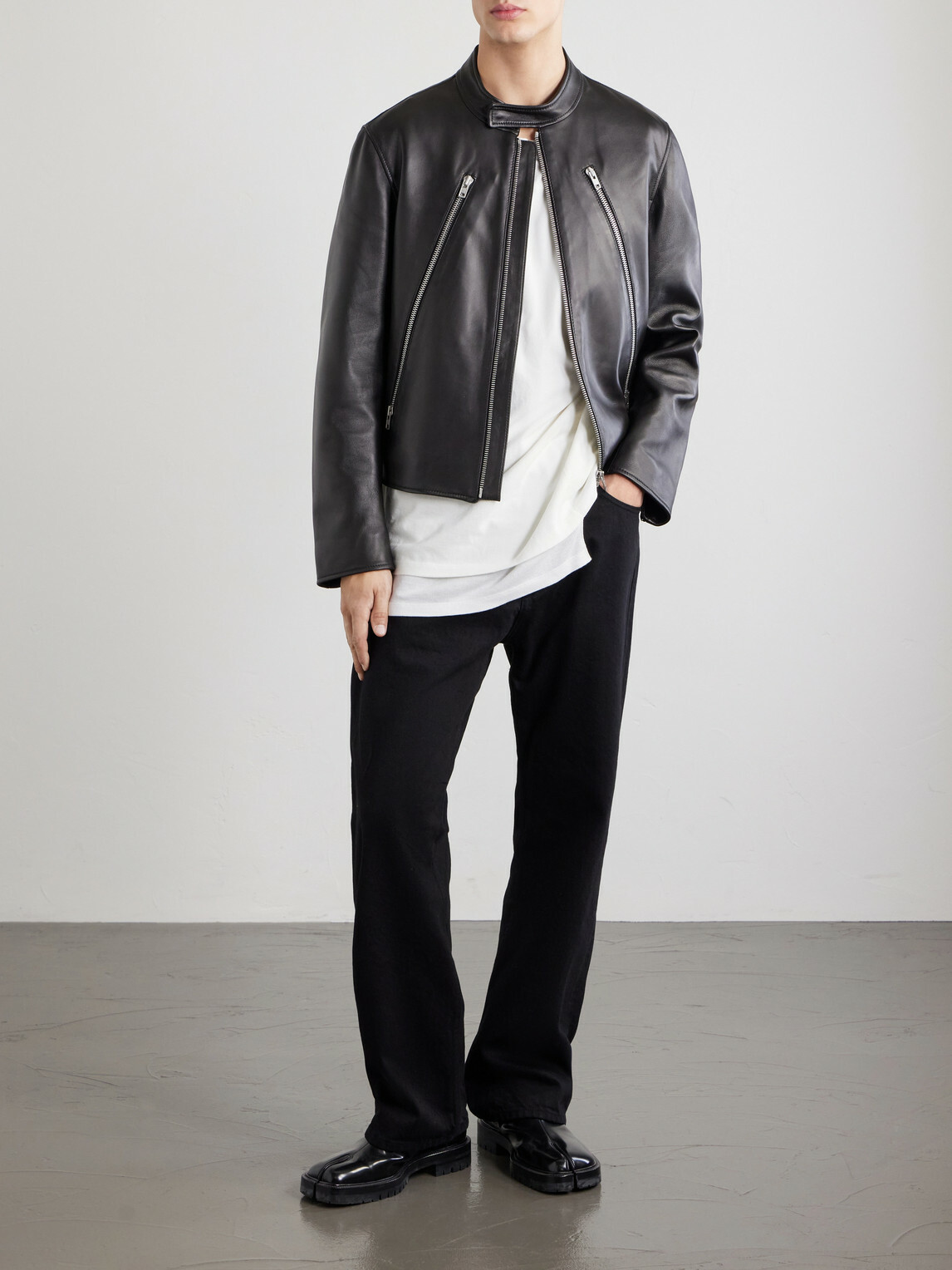 Maison Margiela - Zip-Detailed Leather Biker Jacket - Black