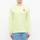 Comme des Garçons Play Men's Long Sleeve Red Heart Stripe T-Shirt in Green