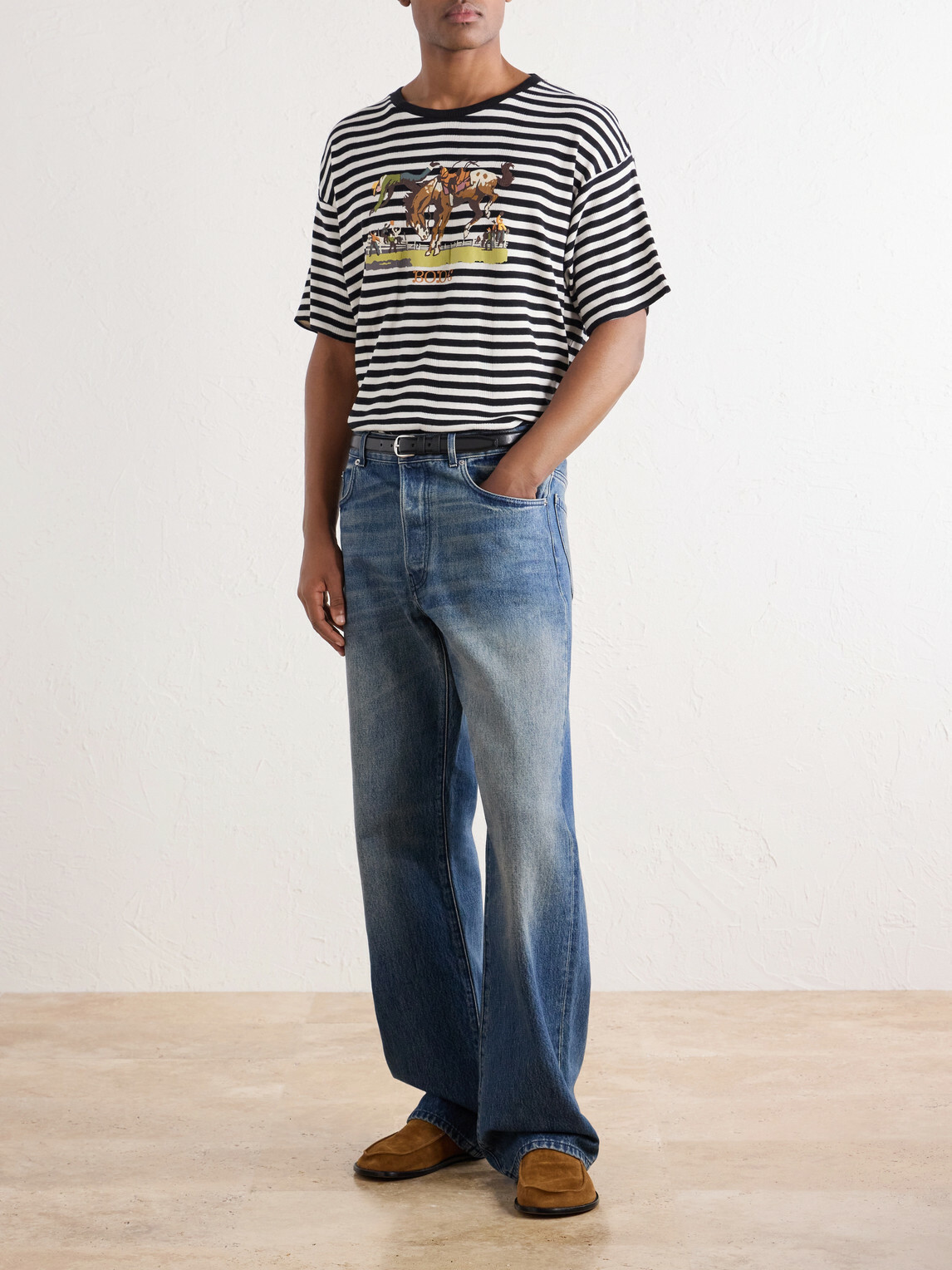 BODE - Printed Striped Ribbed Cotton-Jersey T-Shirt - Black