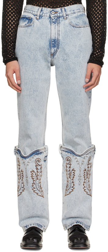Photo: Y/Project SSENSE Exclusive Blue Cowboy Cuff Wide Jeans