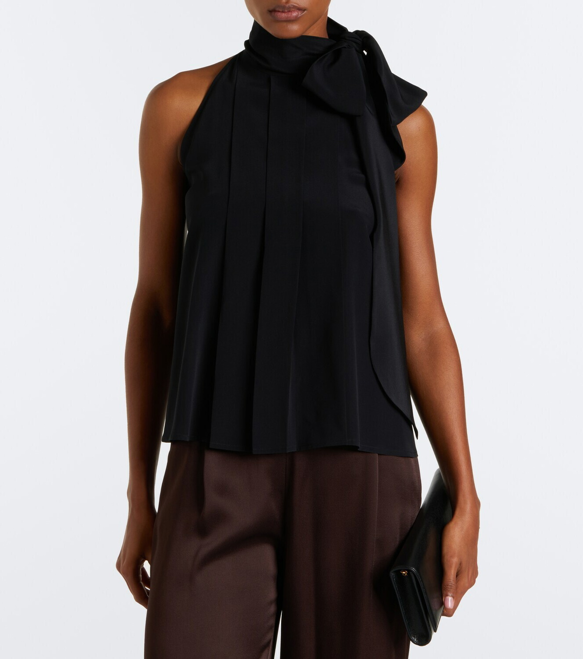 Max Mara Pleated tie-neck silk crêpe de chine top