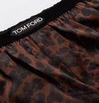 TOM FORD - Velvet-Trimmed Leopard-Print Stretch-Silk Satin Boxer Shorts - Brown