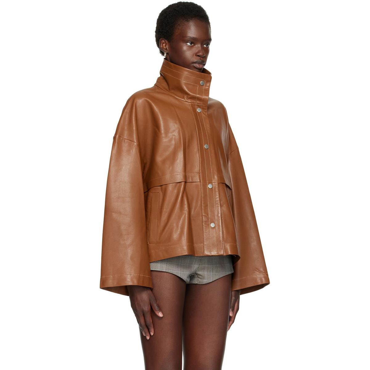 Nour Hammour Tan Park Leather Jacket