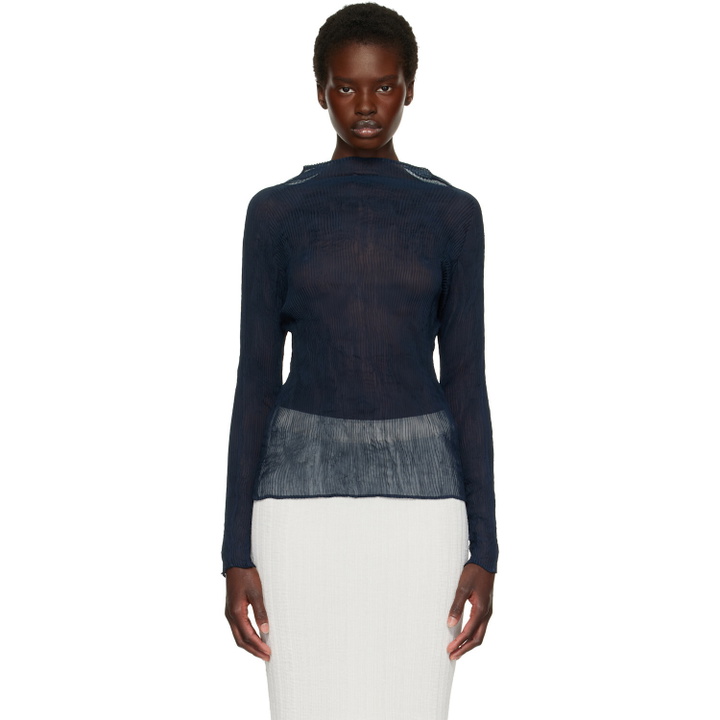 Photo: ISSEY MIYAKE Navy Chiffon Twist 1 Top