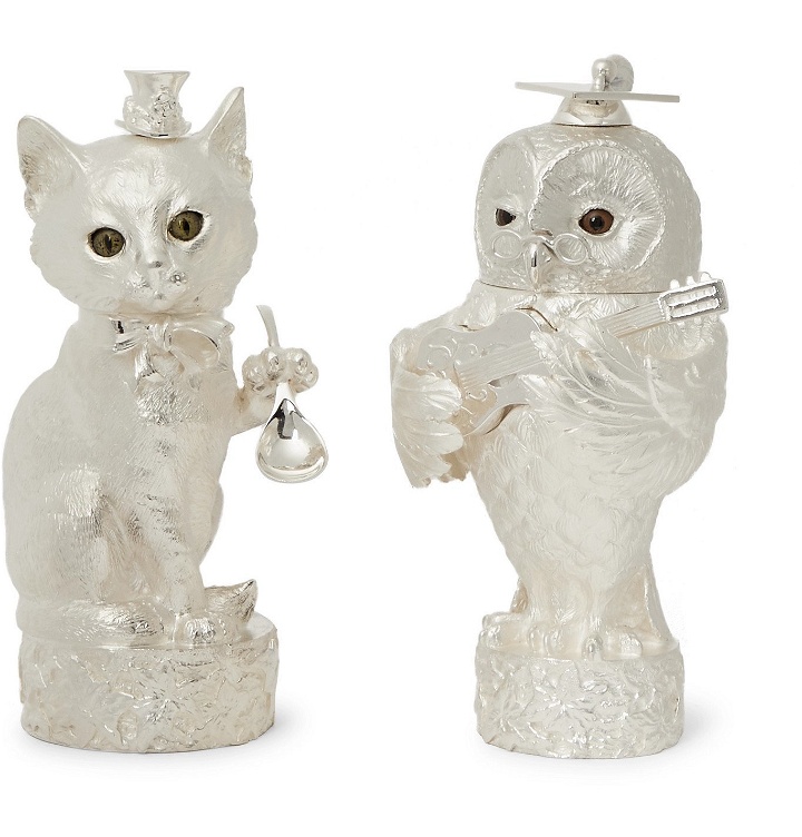 Photo: Asprey - Owl & Pussycat Sterling Silver Salt and Pepper Shakers - Silver