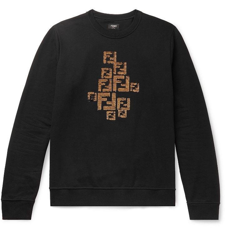 Photo: Fendi - Logo-Embellished Fleece-Back Cotton-Jersey Sweatshirt - Black