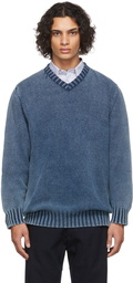 Maison Margiela Blue Cotton V-Neck Sweater