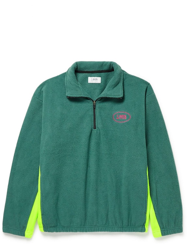 Photo: 7 DAYS ACTIVE - Logo-Embroidered Colour-Block Fleece Sweatshirt - Green