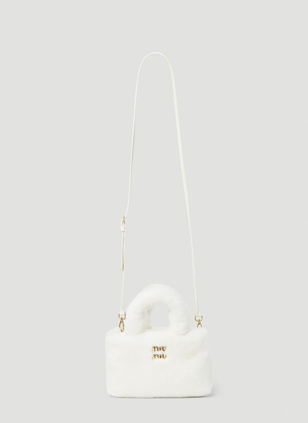 Miu Miu Miu Wander Shearling Mini Hobo Bag in White