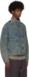 Izzue Blue Dirty Wash Zip-Up Denim Jacket