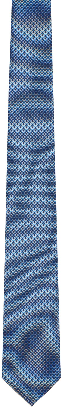 Ferragamo Navy Gancini Print Silk Tie