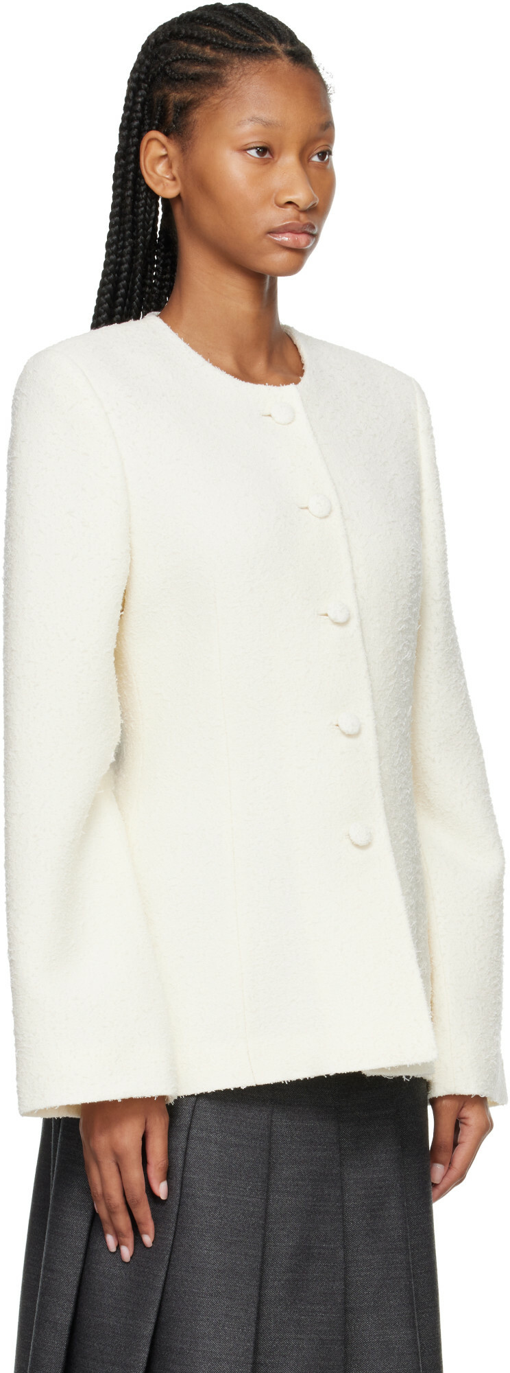 Róhe White Bouclé Shaped Blazer