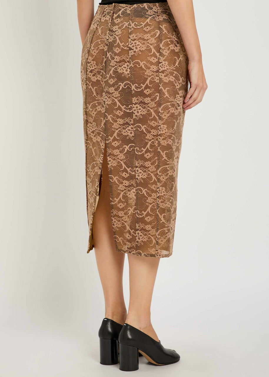Acne Studios Floral-embroidered Lace Midi Skirt Brown