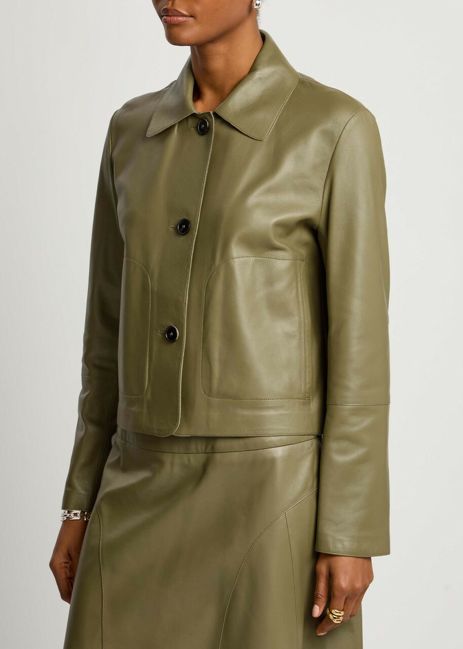 Arma Emy Panelled Leather Jacket Sage