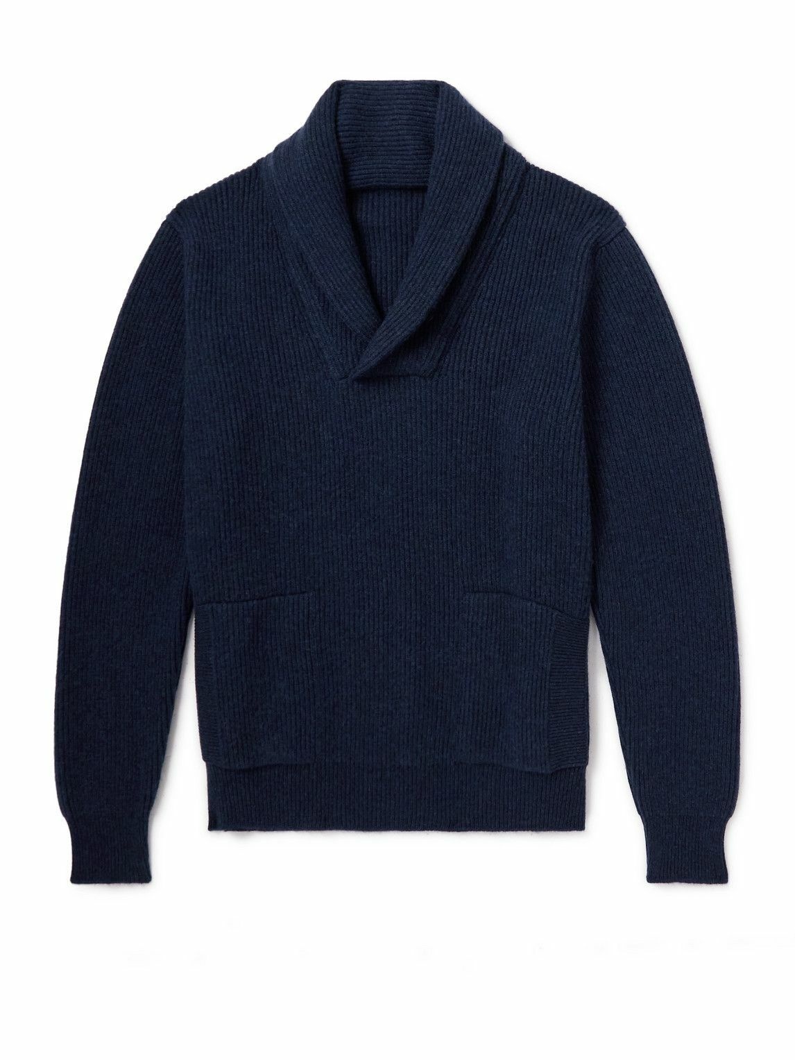 Photo: Anderson & Sheppard - Shawl-Collar Ribbed Cashmere Sweater - Blue