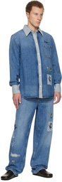 Marni Blue Embroidered Denim Shirt