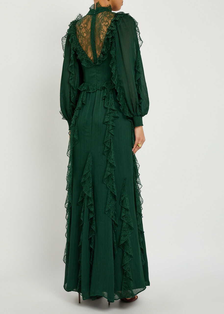 Alice + Olivia Elea Ruffled Chiffon Maxi Dress Green
