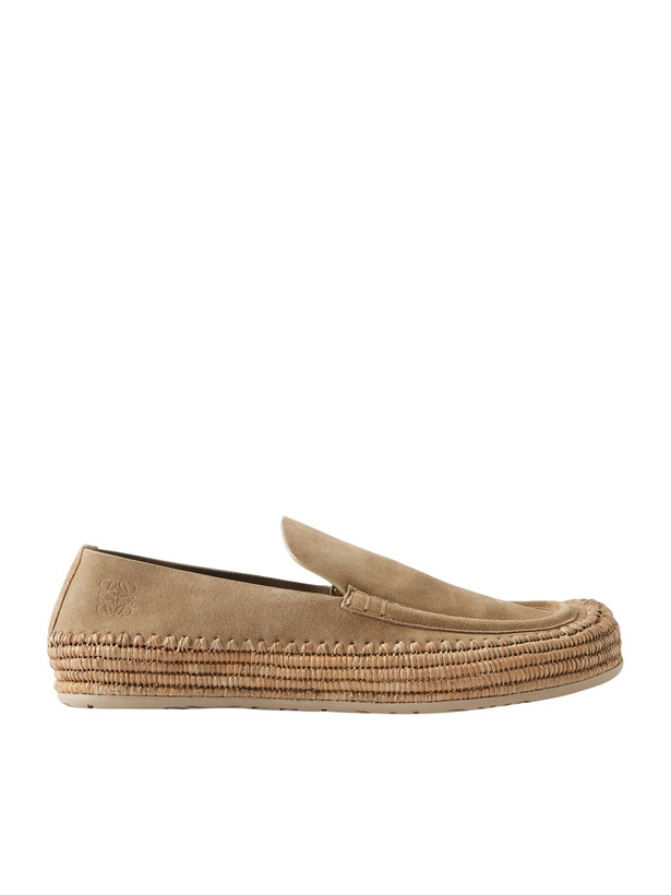 Photo: LOEWE - Paula's Ibiza Rio Raffia-Trimmed Suede Loafers - Neutrals
