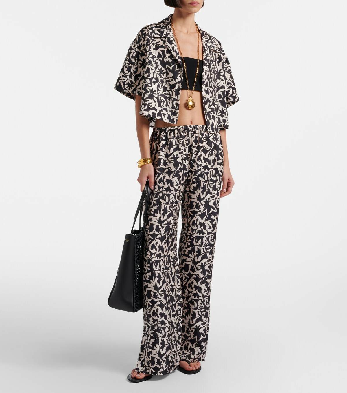 Asceno Loreto printed silk twill wide-leg pants