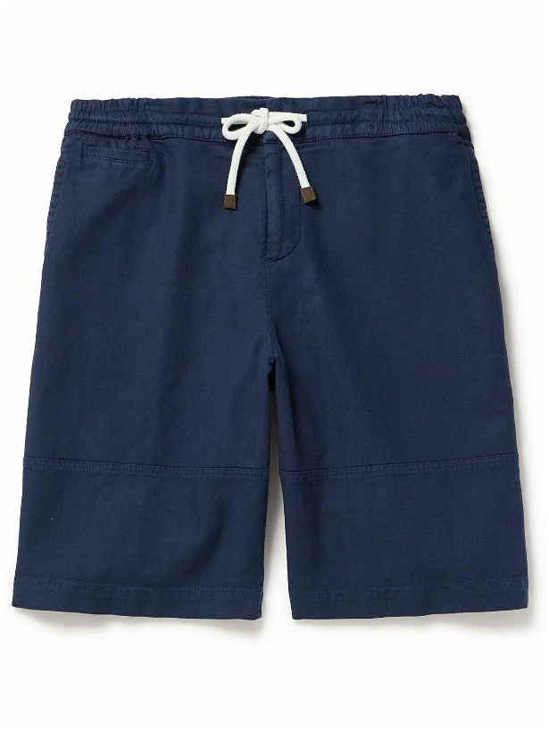 Photo: Brunello Cucinelli - Straight-Leg Stretch-Cotton and Linen-Blend Bermuda Shorts - Blue