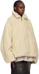 lesugiatelier Off-White Funnel Neck Faux-Shearling Jacket