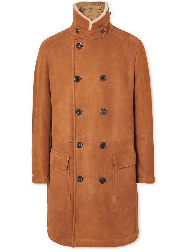 Photo: Brunello Cucinelli - Double-Breasted Shearling Coat - Brown