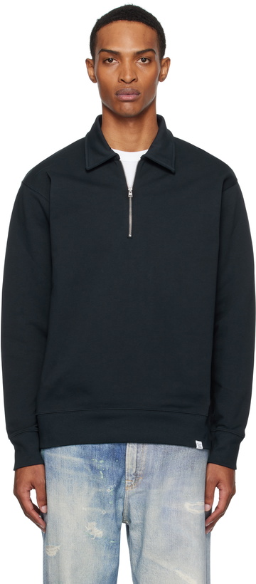 Photo: NORSE PROJECTS Navy Ketel Relaxed Organic Half Zip Sweatshirt