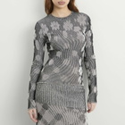 Paolina Russo Women's Illusion Knit Fitted Long Sleeve Top in Black/White
