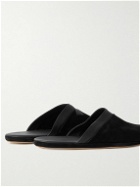John Lobb - Knighton Leather-Trimmed Suede Slippers - Black