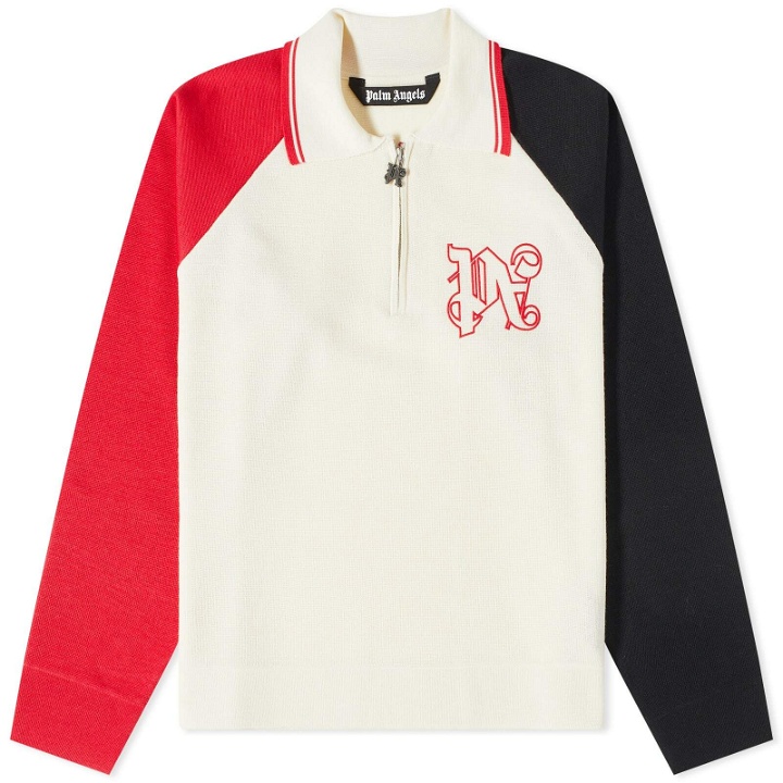 Photo: Palm Angels Men's Racing Quarter Zip Knit in Off White