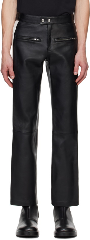 Photo: Courrèges Black & White Contrast Band Biker Leather Pants