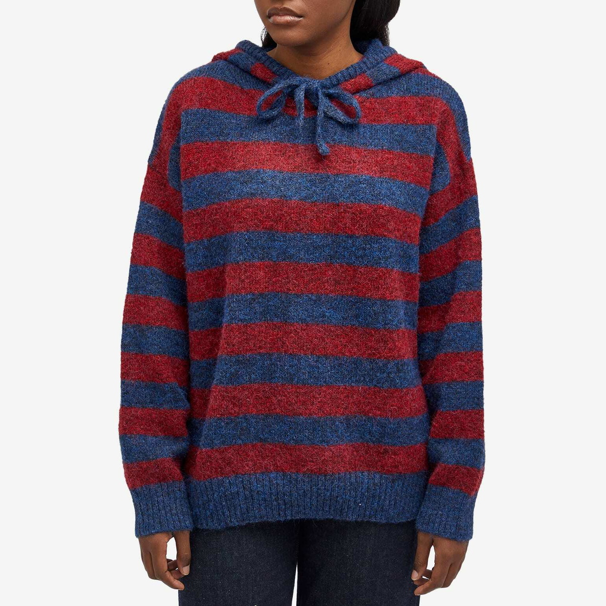 Damson Madder Women's Riley Knit Hoodie in Red Navy Stripe