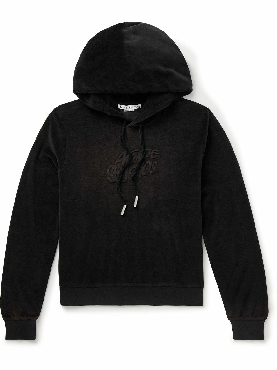 Acne Studios Faro Logo Embossed Cotton Blend Velour Hoodie Black Acne Studios