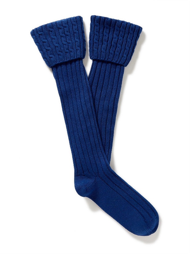 Photo: Emma Willis - Cable-Knit Ribbed Cashmere Socks - Blue