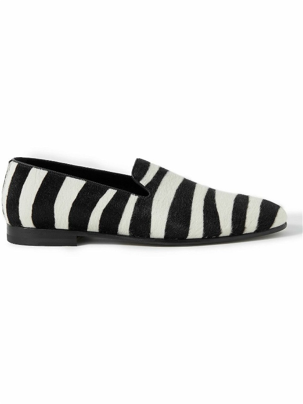 Photo: Manolo Blahnik - Mario Leather-Trimmed Zebra-Print Calf Hair Loafers - Black