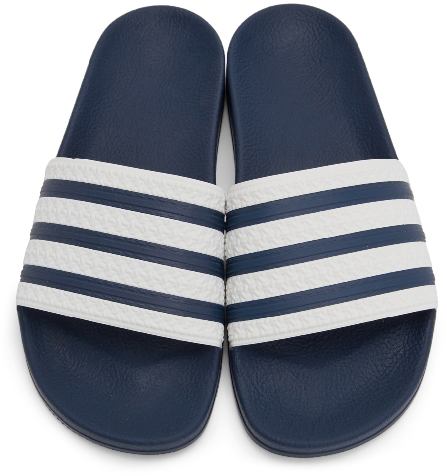 adidas Originals White Navy Adilette Slides adidas Originals