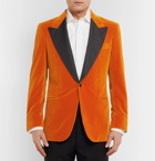 Kingsman - Orange Eggsy's Slim-Fit Faille-Trimmed Cotton-Velvet Tuxedo Jacket - Orange