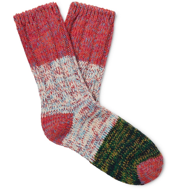 Photo: Thunders Love - Helen Colour-Block Mélange Recycled Cotton-Blend Socks - Pink