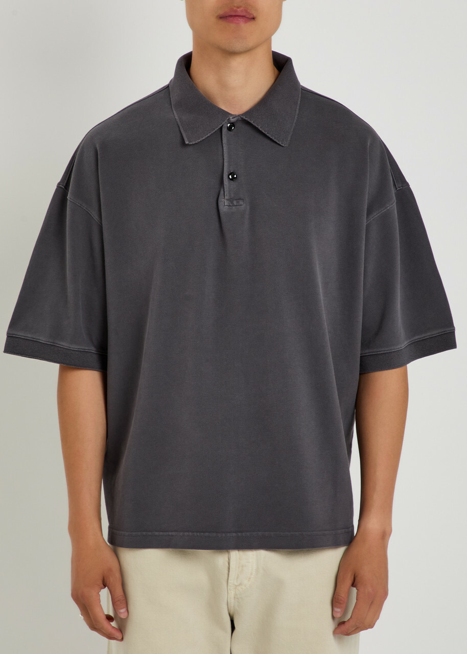 Agolde Curren Piqué Cotton Polo Shirt Charcoal