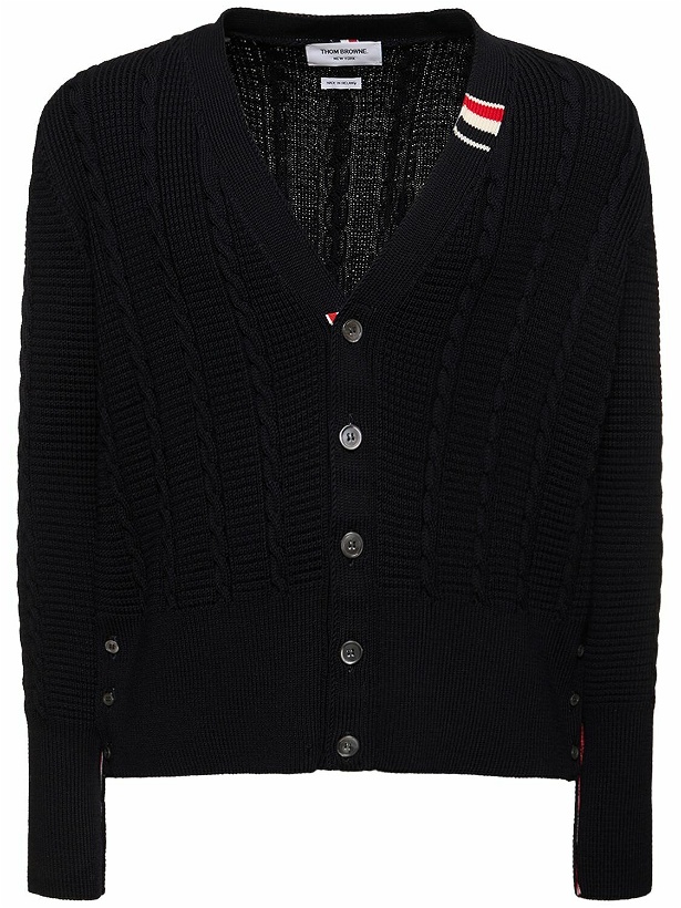 Photo: THOM BROWNE - Cable Knit Relaxed V Neck Cardigan